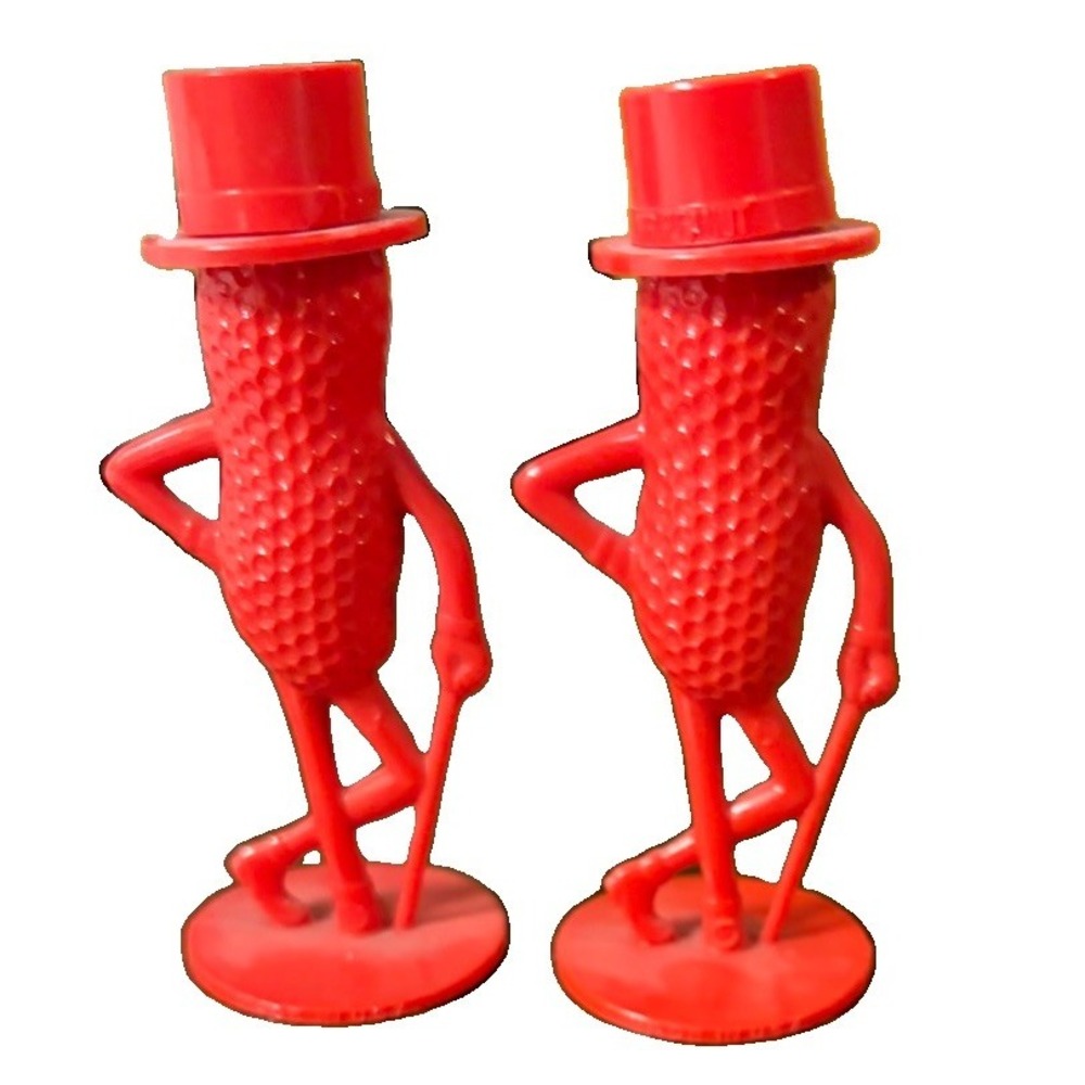 Vintage Planters Mr Peanut Salt Pepper Shakers Red Plastic Figural S&P Pair - Picture 3 of 7